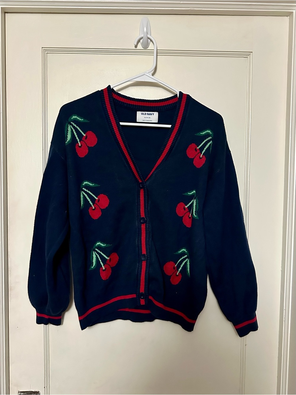 Girls’ Cardigan with Red Cherry Motif